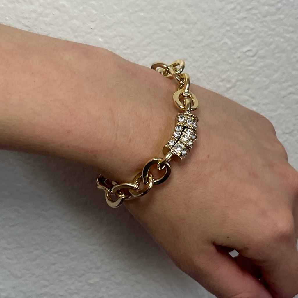 Jtv Off Park Collection Clear Crystal Gold Tone Bracelet With Pave Barrel